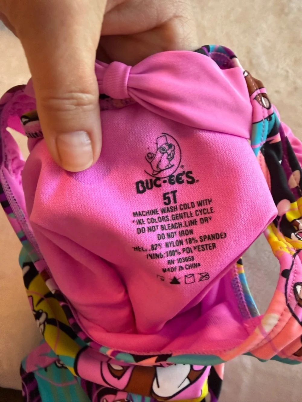 Buc-ees Kids Pink Tropical Character One-Piece Swimsuit